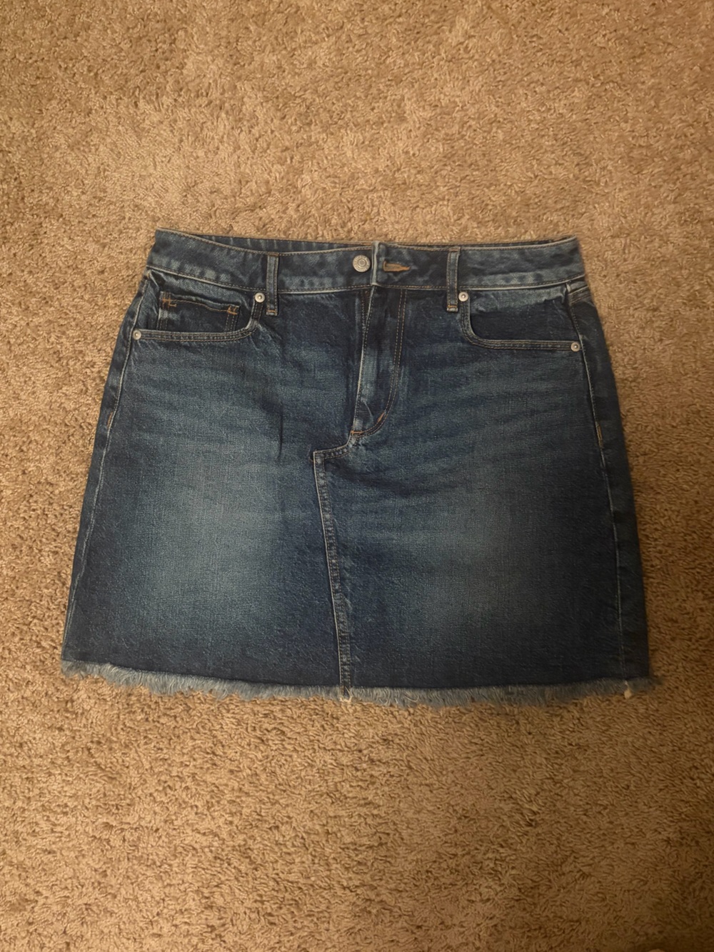 LOFT Dark Blue Denim Mini Skirt with Contrast Stitching